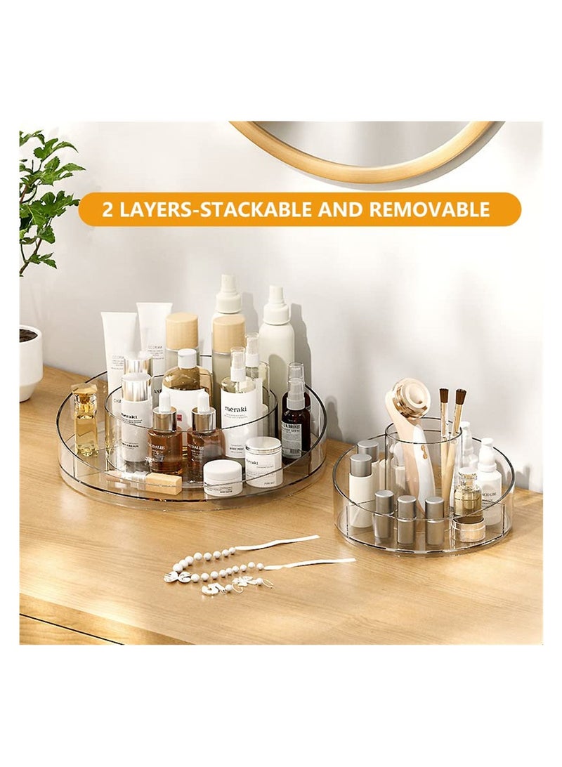 SYOSI 360 Rotating Makeup Organizer, Lazy Susan Turntable Cosmetics Storage, 2 Layers Round Spinning Holder Organizer Case for Lipsticks Perfumes Skincare Clear - Image 3