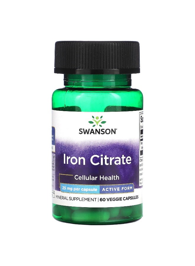 SWANSON سوانسون، سترات الحديد، الشكل النشط، 25 ملغ، 60 كبسولة نباتية - Image 1