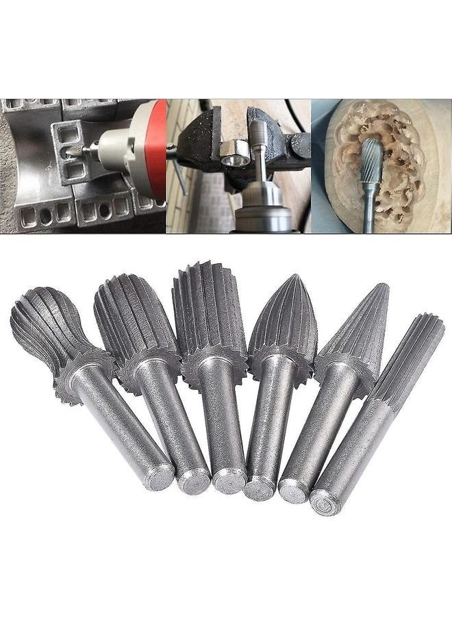 6pcs Double Cut Rotary Burr Set with 6 mm(1/4 Inch) Shank Die Grinder Bits for DIY Woodworking, Metal Carving, Engraving - Image 1