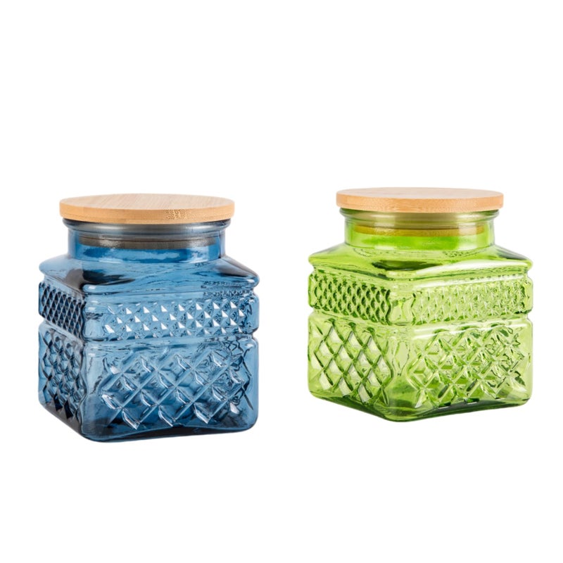Prettidecor Glass Storage Jar Set of 2, Thick Glass Candy Jar for Coffee Bean, Cocoa Powder,Dog treats, Snacks Decorative Square Glass Jars with Airtight Lids, for Coffee Bar Kitchen Party Counter 20.3 FL OZ - Image 1