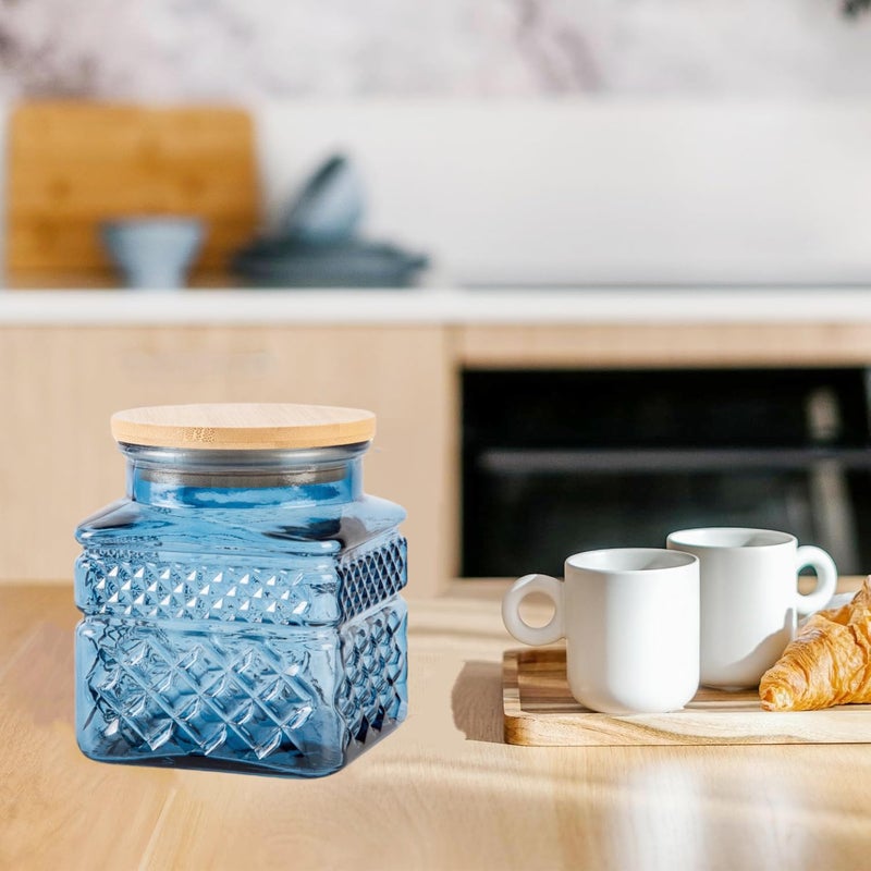 Prettidecor Glass Storage Jar Set of 2, Thick Glass Candy Jar for Coffee Bean, Cocoa Powder,Dog treats, Snacks Decorative Square Glass Jars with Airtight Lids, for Coffee Bar Kitchen Party Counter 20.3 FL OZ - Image 3