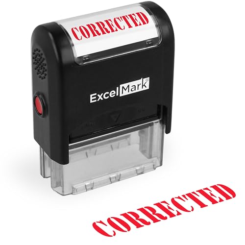 ExcelMark Corrected Self Inking Rubber Stamp - Red Ink (A1539) - Image 1