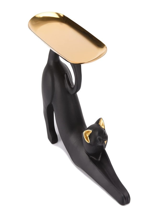 BRASSTAR Resin Cat Stretching Tray Statue Tray for Keys Candy Jewelry Ring Fruit, Modern Black Living Room Bedroom Decoration TQGJPT504 - Image 3