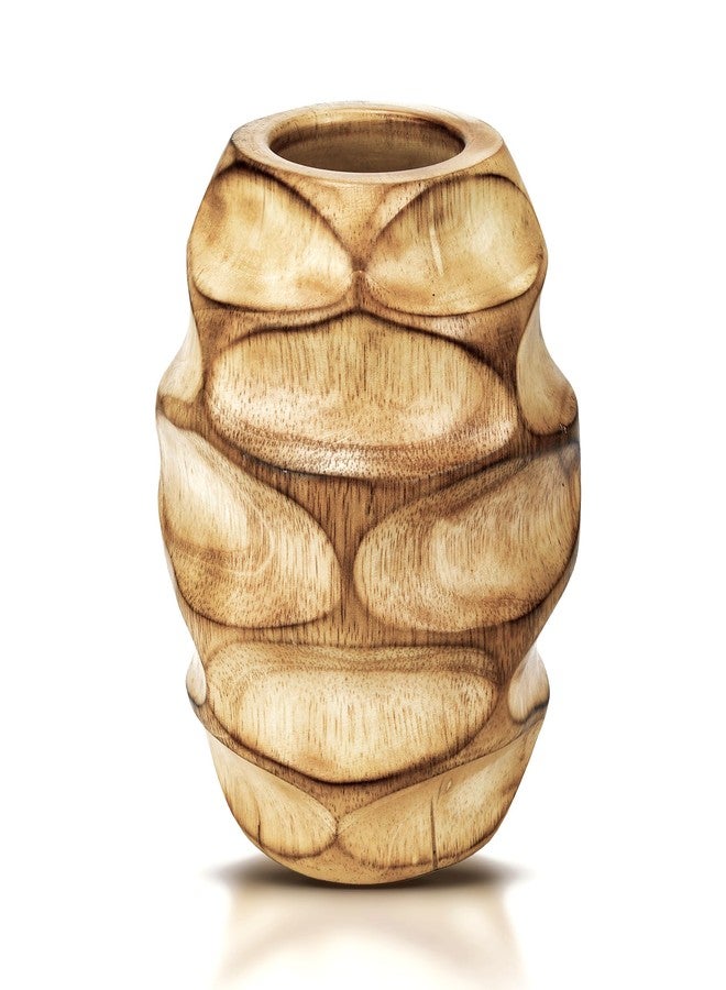 AeraVida 6.25 inch Mango Tree Hand-Carved Brown Wood Flower Vase Modern Oval Abstract Home Decor Accent Holder for Entry Table Contemporary Artistic Wooden Display | Wooden Vase | Brown Vase - Image 2