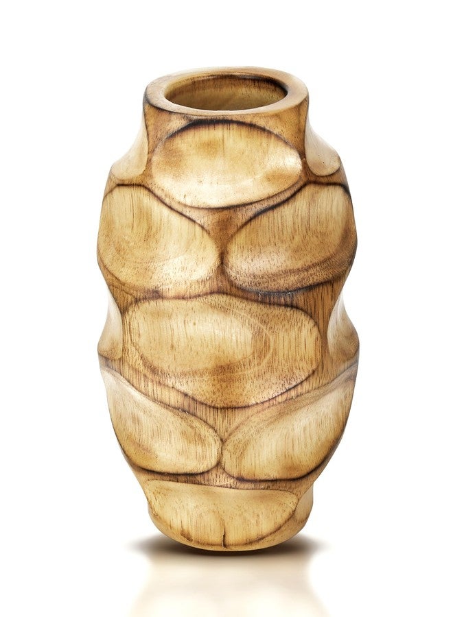 AeraVida 6.25 inch Mango Tree Hand-Carved Brown Wood Flower Vase Modern Oval Abstract Home Decor Accent Holder for Entry Table Contemporary Artistic Wooden Display | Wooden Vase | Brown Vase - Image 1
