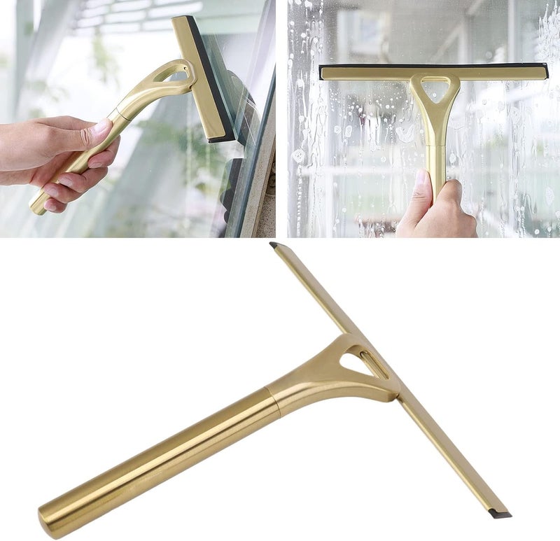 klarako Household Squeegees, Stainless Steel Shower Squeegee with Hook Window Squeegee Kitchen Bathroom Cleaner Tool for Ceramic Tile Mirror Glass Marble Floor 8.9x8.7in Golden Color - Image 2