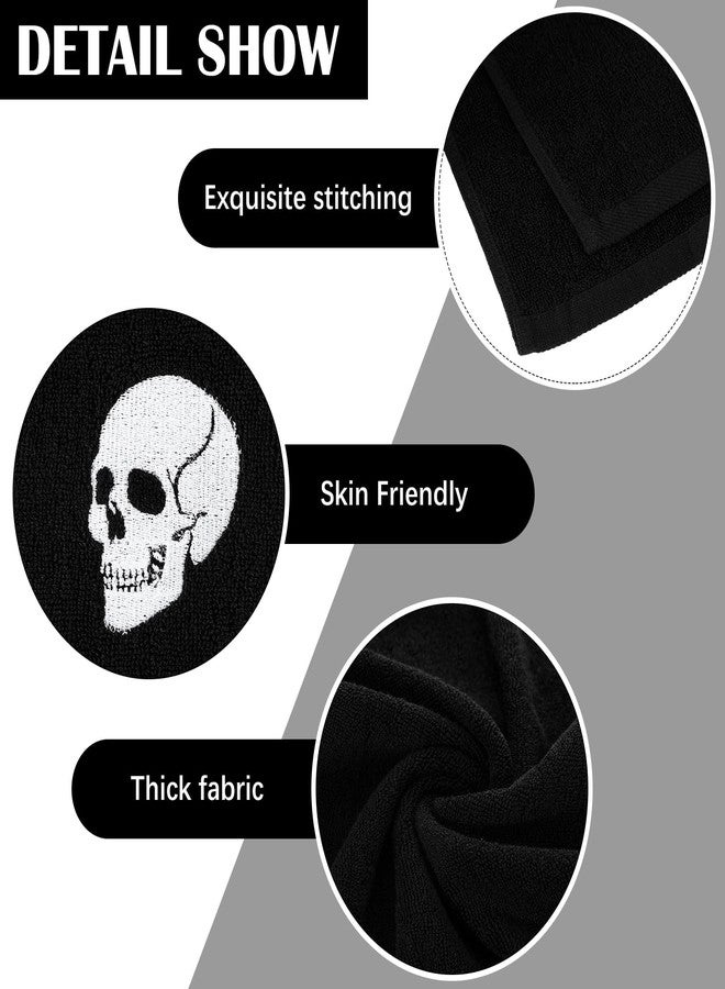 SmoothNovelty مجموعة من 3 مناشف مطبخ للهالوين من SmoothNovelty، مقاس 14 × 30 بوصة، منشفة يد مطرزة باللون الأسود مصنوعة من القطن بنسبة 100%، ناعمة ماصة، طبق مطبخ لتزيين الحمام في الهالوين، هدايا الترحيب بالمنزل (جمجمة) - Image 3