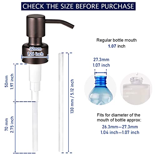 Komashr 4PC Soap Dispenser Lids - 304 Stainless Steel Replacement Pump with Waterproof Label Stickers 8 Pack Tubes Fit 28/400 Thread Neck Bottles，for Dish Soap, Lotions, Conditioner,Shampoo(Bronze) - Image 2