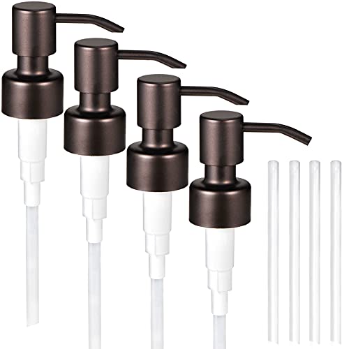 Komashr 4PC Soap Dispenser Lids - 304 Stainless Steel Replacement Pump with Waterproof Label Stickers 8 Pack Tubes Fit 28/400 Thread Neck Bottles，for Dish Soap, Lotions, Conditioner,Shampoo(Bronze) - Image 1