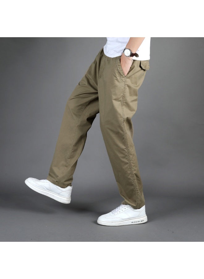 Men's Cotton Straight Leg Workwear Pants Summer Loose Fit Elastic Waist - Image 2