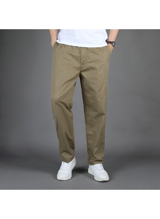 Men's Cotton Straight Leg Workwear Pants Summer Loose Fit Elastic Waist - Image 1