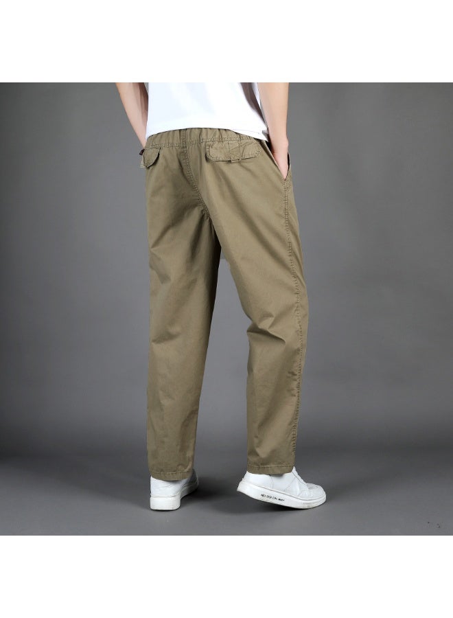 Men's Cotton Straight Leg Workwear Pants Summer Loose Fit Elastic Waist - Image 3