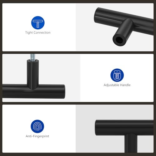 LONTAN 12 Pack Black Knobs for Cabinets and Drawers Kitchen Cabinet Knobs for Dresser Bathroom Modern T Bar Furniture Black Hardware,Stainless Steel - Image 4