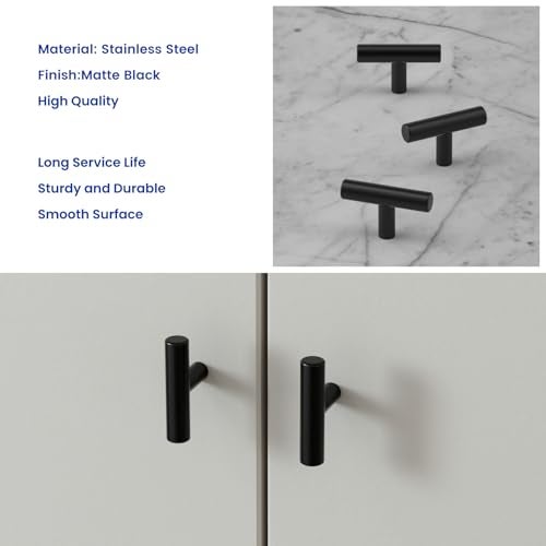 LONTAN 12 Pack Black Knobs for Cabinets and Drawers Kitchen Cabinet Knobs for Dresser Bathroom Modern T Bar Furniture Black Hardware,Stainless Steel - Image 5