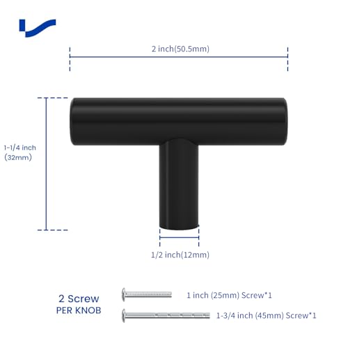 LONTAN 12 Pack Black Knobs for Cabinets and Drawers Kitchen Cabinet Knobs for Dresser Bathroom Modern T Bar Furniture Black Hardware,Stainless Steel - Image 3