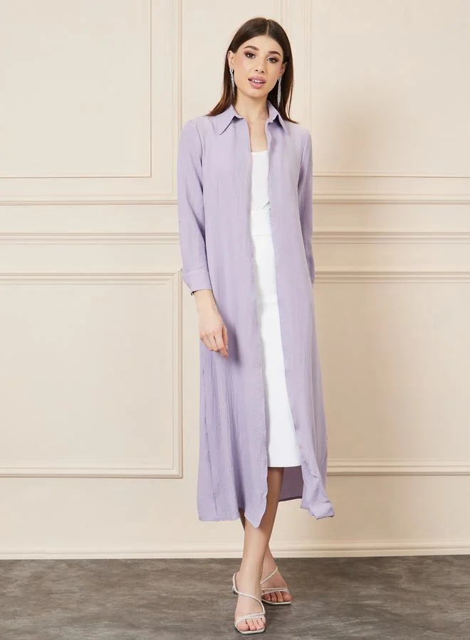 Styli Textured Midi Collared Shirt Kimono
