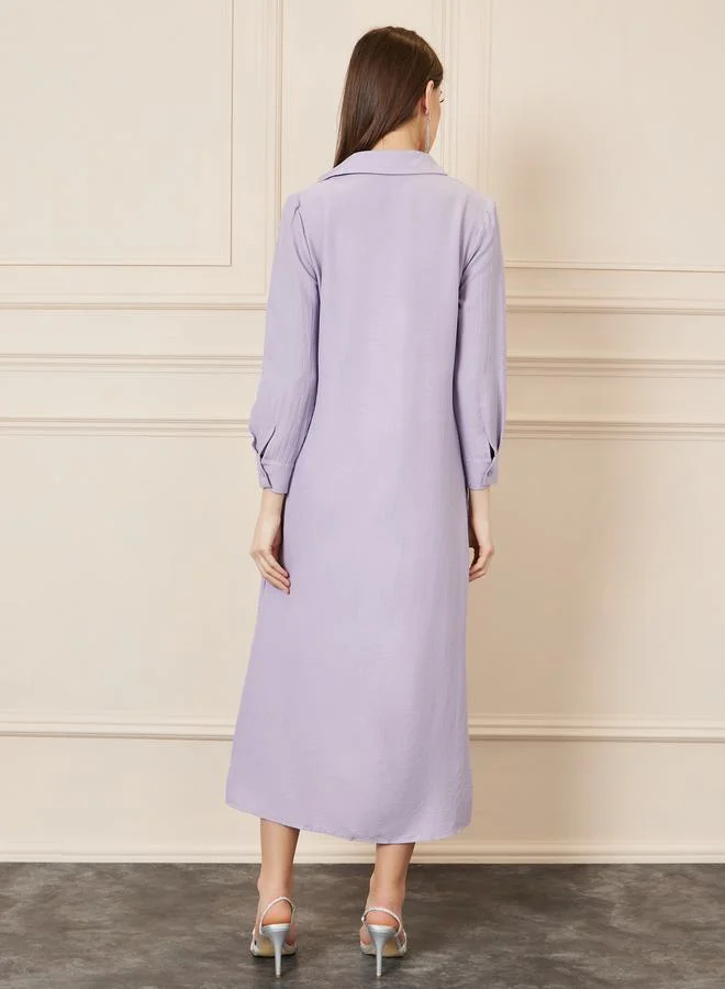 Styli Textured Midi Collared Shirt Kimono