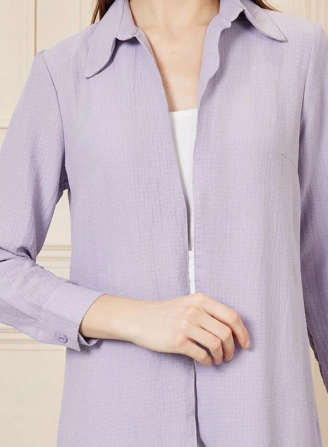 Styli Textured Midi Collared Shirt Kimono