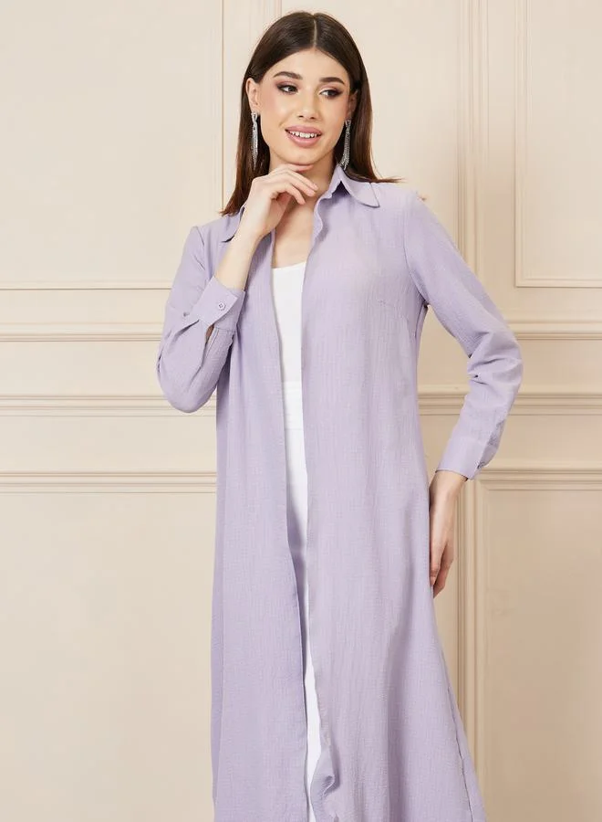 Styli Textured Midi Collared Shirt Kimono