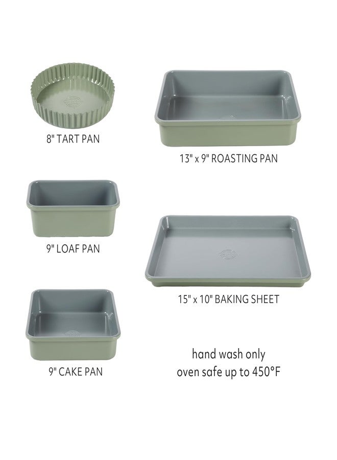 Sur La Table Kitchen Essential Carbon Steel Baking Pans Bakeware Set W/Premium PFA Free Grey Ceramic Non Stick - Juniper Green Exterior - Image 3