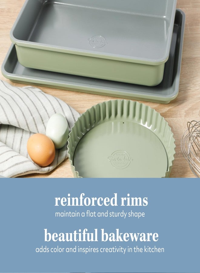 Sur La Table Kitchen Essential Carbon Steel Baking Pans Bakeware Set W/Premium PFA Free Grey Ceramic Non Stick - Juniper Green Exterior - Image 5