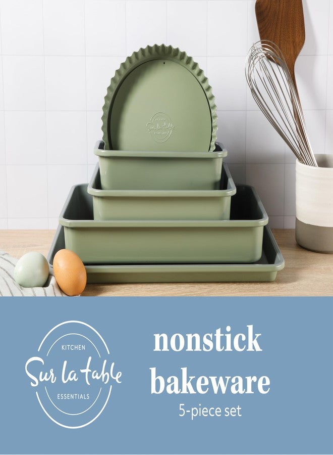Sur La Table Kitchen Essential Carbon Steel Baking Pans Bakeware Set W/Premium PFA Free Grey Ceramic Non Stick - Juniper Green Exterior - Image 2