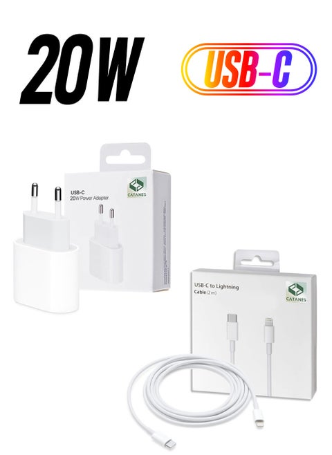 USB-C 20W Power Adapter with USB-C to Lightning Cable 2m