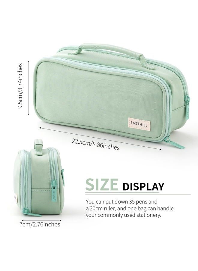 EASTHILL Large Capacity Pencil Case Pen Pouch Organizer Canvas Pencil Bag with Handle School Supplies for Teen Girls-Green - Image 3