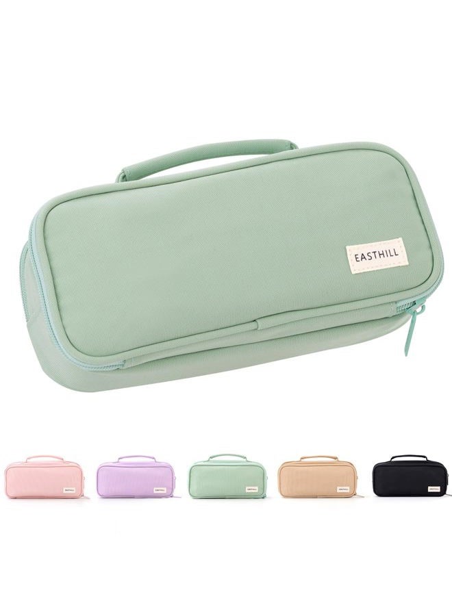 EASTHILL Large Capacity Pencil Case Pen Pouch Organizer Canvas Pencil Bag with Handle School Supplies for Teen Girls-Green - Image 1