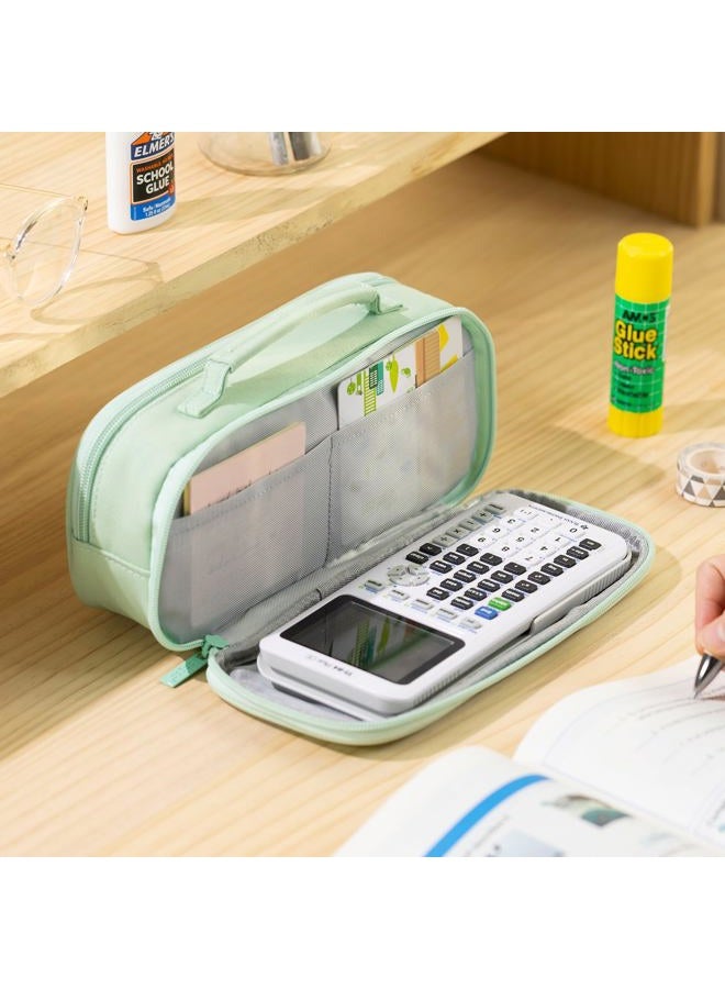 EASTHILL Large Capacity Pencil Case Pen Pouch Organizer Canvas Pencil Bag with Handle School Supplies for Teen Girls-Green - Image 2
