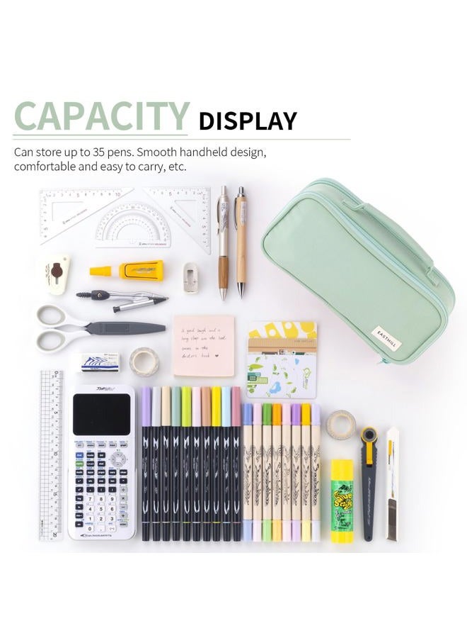 EASTHILL Large Capacity Pencil Case Pen Pouch Organizer Canvas Pencil Bag with Handle School Supplies for Teen Girls-Green - Image 4