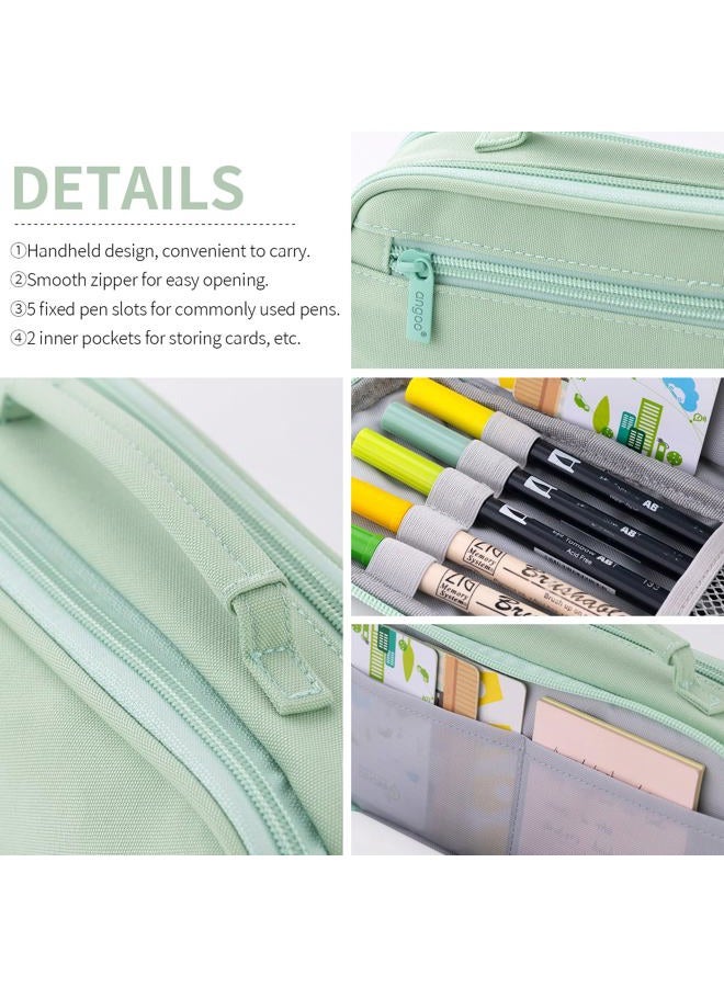 EASTHILL Large Capacity Pencil Case Pen Pouch Organizer Canvas Pencil Bag with Handle School Supplies for Teen Girls-Green - Image 5