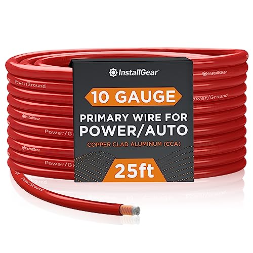 InstallGear سلك إنستال جير 10 قياس (25 قدم) نحاس مغطى بالألمنيوم CAA - سلك سيارات، كابل طاقة ومأرض لمضخم الصوت، كابل بطارية، كابل مكبر صوت للسيارة، أسلاك مقطورة RV، كابل لحام - سلك 10 AWG - Image 1