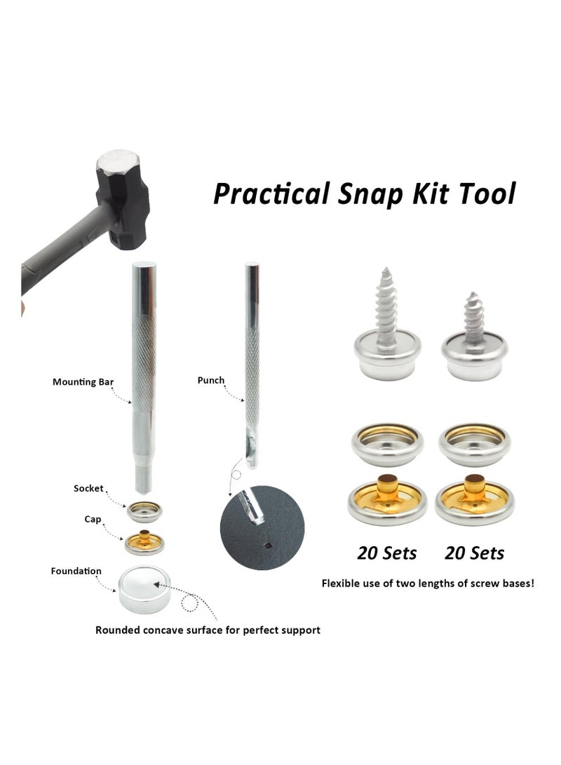 Canvas Snap Kit, Heavy Duty Snap Fastener Kit, Stainless Steel Snap Button Kit, 20 Sets 10mm Snaps and 20 Sets 15mm Snaps, Suitable for Boat Cover, Tarps, Canvas, Leather - Image 3