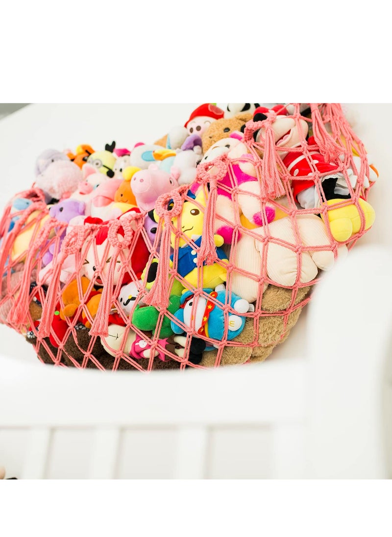 SYOSI 60'' Large Size Stuffed Animal Net Hammock, Wall Mounted-Handmade Macrame Toy Hammock Organizer, Stuffed Animal Display Plush Toys Holder Boho Decor for Nursery Playroom Bedroom Kids Room (Pink)  - Image 5