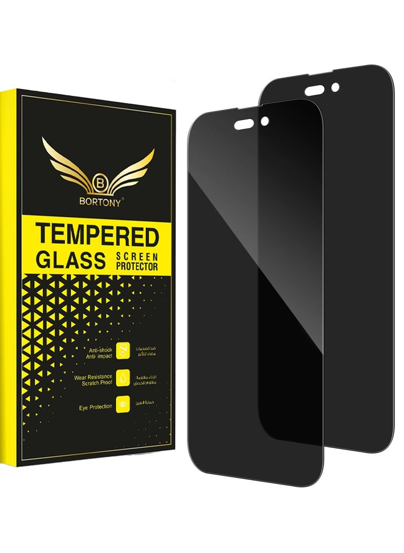 BORTONY Pck of 2 Privacy Screen Protector Compatible with 14 Pro Max Privacy [9H Hardness] [Anti-scratch] Anti-spy Tempered Glass Film for Apple iPhone 14 Pro Max  - Image 1