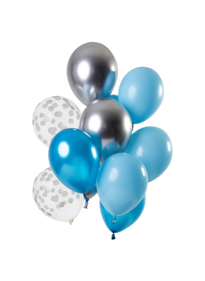 Folat Balloon Bouquet Blue Silver Latex Balloons Round 30cm 12-Pack - Image 1