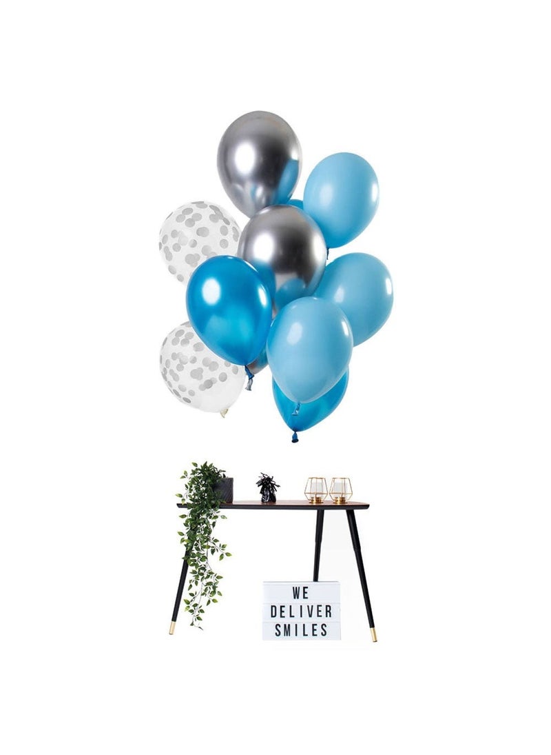 Folat Balloon Bouquet Blue Silver Latex Balloons Round 30cm 12-Pack - Image 2
