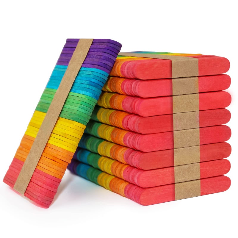 WISYOK 450PCS Colored Craft Sticks 25 Inch Mini Wood Popsicle Sticks Rainbow Craft Sticks Ice Cream Sticks for DIY Craft Creative Designs Arts Handwork