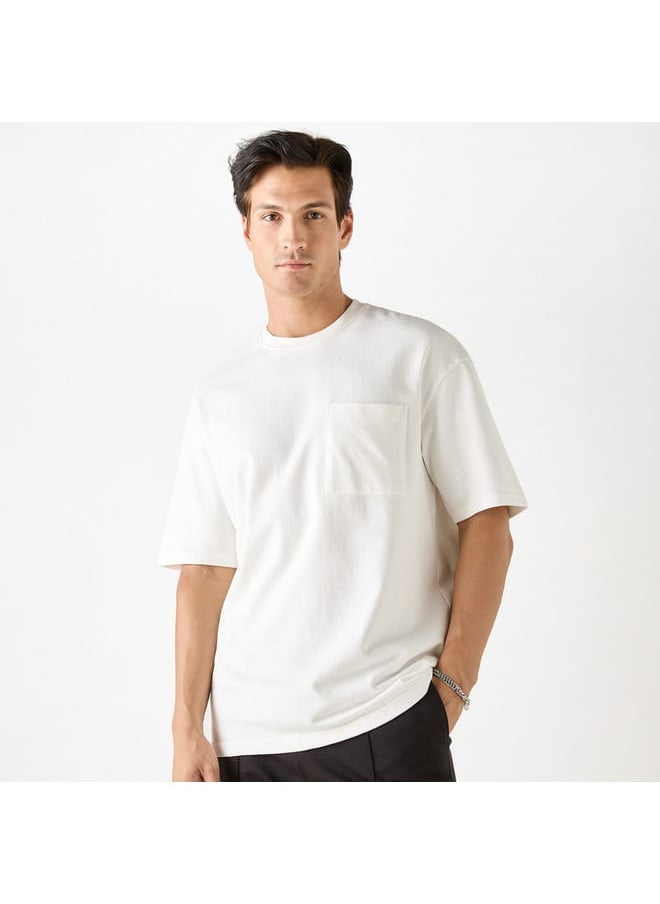 Iconic Iconic Textured T-shirt with Chest Pocket and Short Sleeves  - Image 1