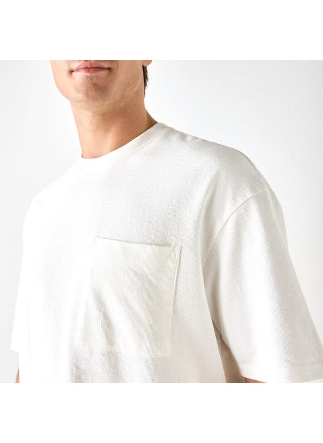 Iconic Iconic Textured T-shirt with Chest Pocket and Short Sleeves  - Image 4