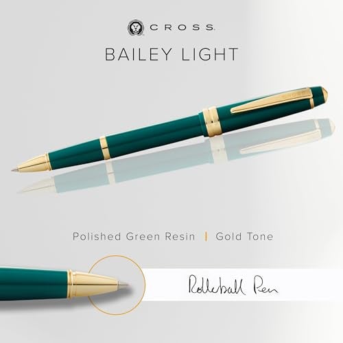 Cross Bailey Light Polished Green Resin Rollerball Pen – Refillable, Medium Point Black Ink, Presented in Everyday Gift Box - Image 2