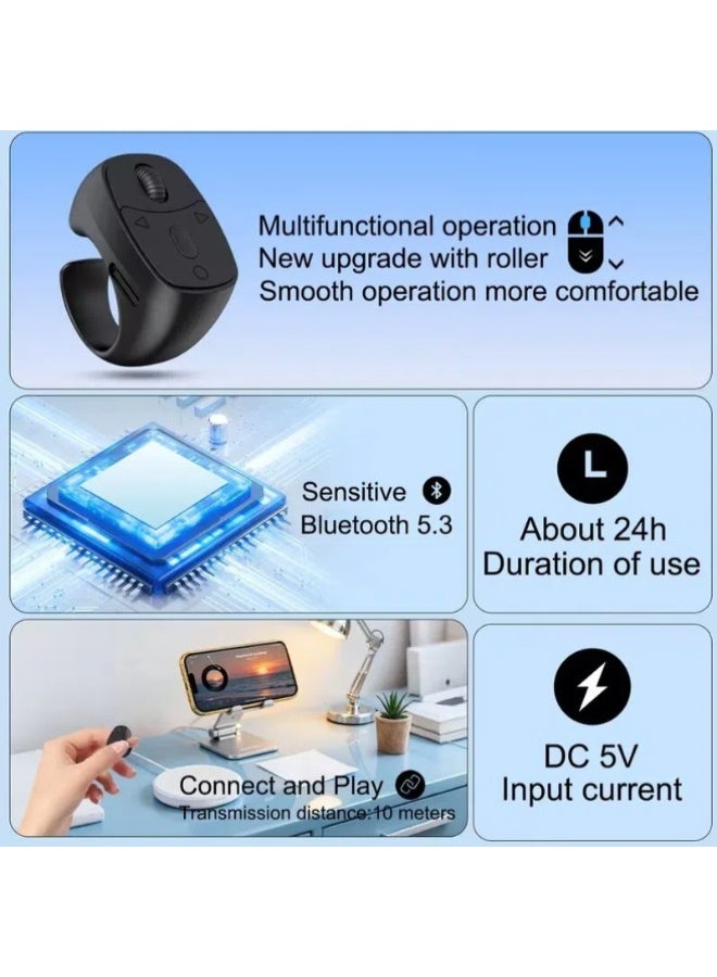 Aura Select Scroll Wheel Bluetooth Remote | Scrolling Ring Remote Control for TikTok YouTube Instagram Shorts Video|Page Turner Ring/E-Book Reader/Photo Zoom Shutter Controller Compatible for iPhone Android, Hands-Free Video,Music & Reading Control - Image 4