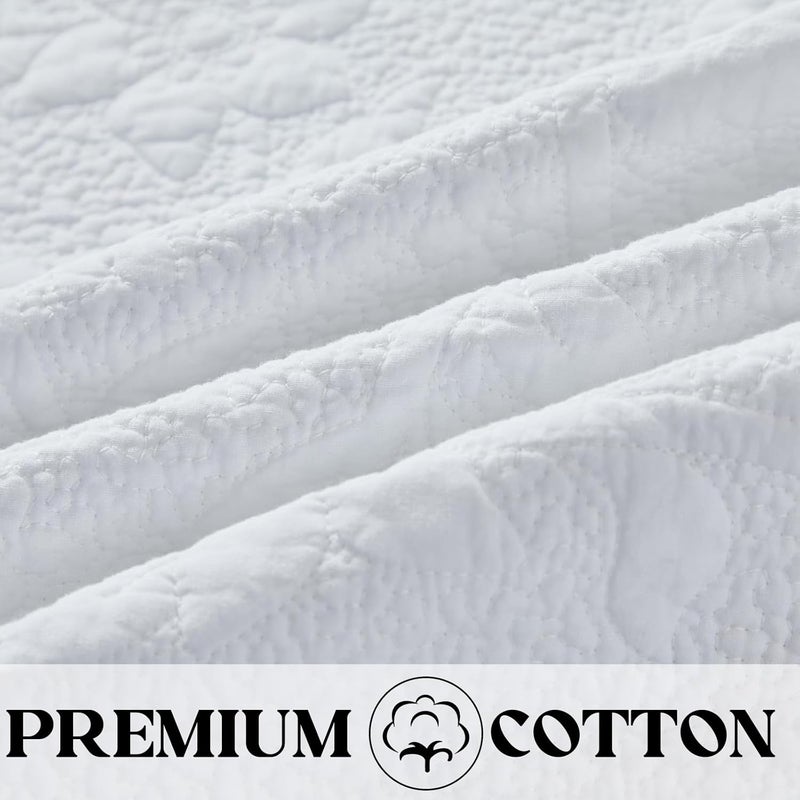 Brandream White Ruffle Quilted Throw Blanket Cotton Throws for Bed Couch Daybed 47 X 60 Inch Decorative Blankets - Image 4