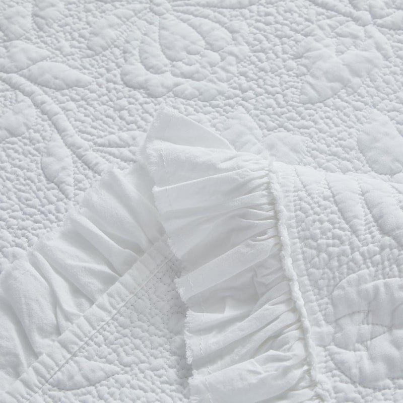 Brandream White Ruffle Quilted Throw Blanket Cotton Throws for Bed Couch Daybed 47 X 60 Inch Decorative Blankets - Image 3
