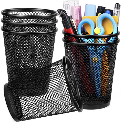QYH Mesh Pencil Holder Metal Pen Cup Black for Desk 6 Packs - Image 1