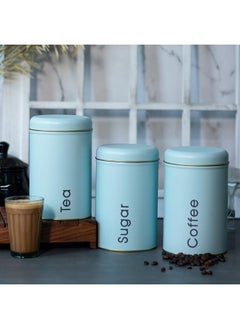 Happy Home Set of 3 Round Kitchen Storage Canisters with Lids for Sugar, Coffee, Tea, 500ml Capacity (Height:16cm x Width:10cm)-light blue  - Image 2
