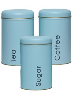 Happy Home Set of 3 Round Kitchen Storage Canisters with Lids for Sugar, Coffee, Tea, 500ml Capacity (Height:16cm x Width:10cm)-light blue  - Image 1