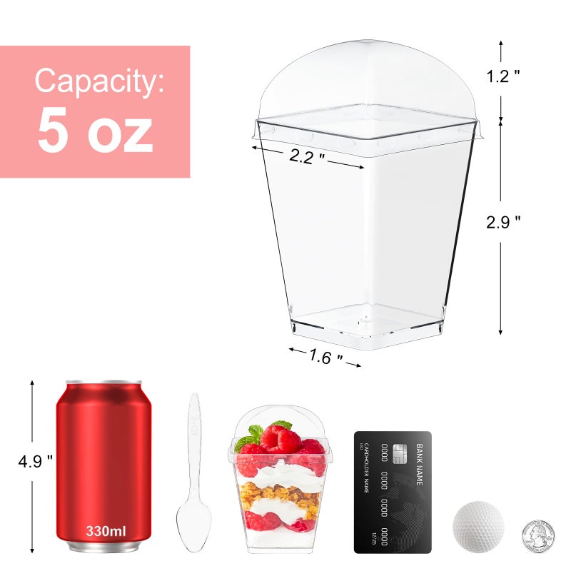 Kucoele 50 Pack 5 oz Dessert Cups with Lids and Spoons, Clear Plastic Parfait Appetizer Cups Dessert Shooters Party Serving Cups for Pudding Fruit Mousse and Yogurt - Image 3