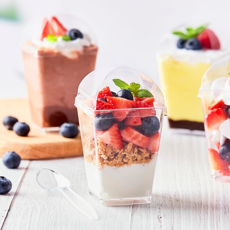 Kucoele 50 Pack 5 oz Dessert Cups with Lids and Spoons, Clear Plastic Parfait Appetizer Cups Dessert Shooters Party Serving Cups for Pudding Fruit Mousse and Yogurt - Image 5